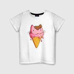 Футболка хлопковая детская Cat Ice Cream, цвет: белый