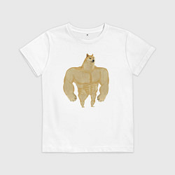 Футболка хлопковая детская Мем собака качок DOGE, цвет: белый