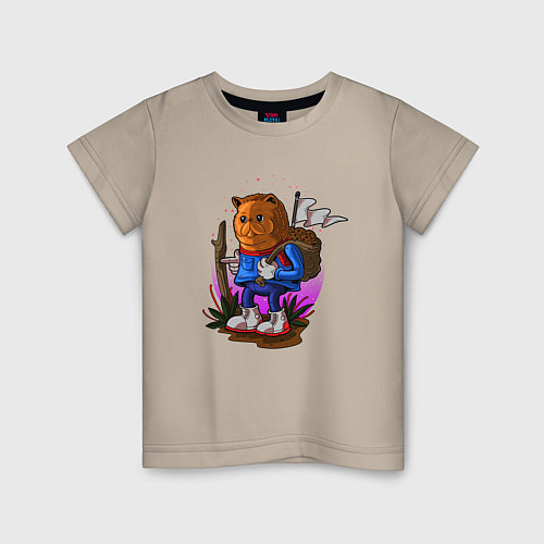 Детская футболка Кот путешественник / Миндальный – фото 1