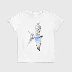 Футболка хлопковая детская Ласточка и город, цвет: белый