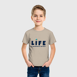 Футболка хлопковая детская Life is wonderful, цвет: миндальный — фото 2