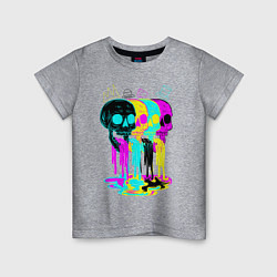 Футболка хлопковая детская 4 ЧЕРЕПА SKULLS NEON, цвет: меланж
