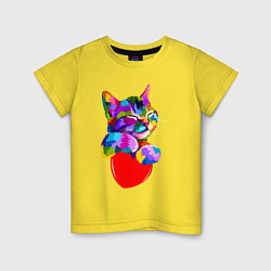 Футболка хлопковая детская РАДУЖНЫЙ КОТИК RAINBOW KITTY, цвет: желтый