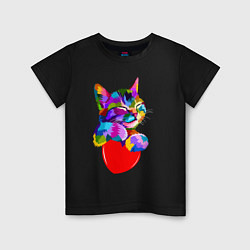 Футболка хлопковая детская РАДУЖНЫЙ КОТИК RAINBOW KITTY, цвет: черный