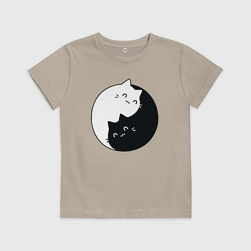 Детская футболка Инь Ян Котики / Миндальный – фото 1