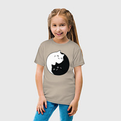 Футболка хлопковая детская Инь Ян Котики, цвет: миндальный — фото 2