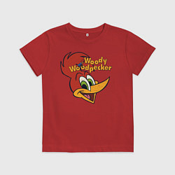 Футболка хлопковая детская Дятел Вуди потертый логотип, цвет: красный