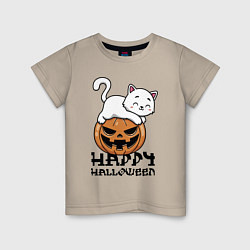 Футболка хлопковая детская Kitten & Pumpkin, цвет: миндальный