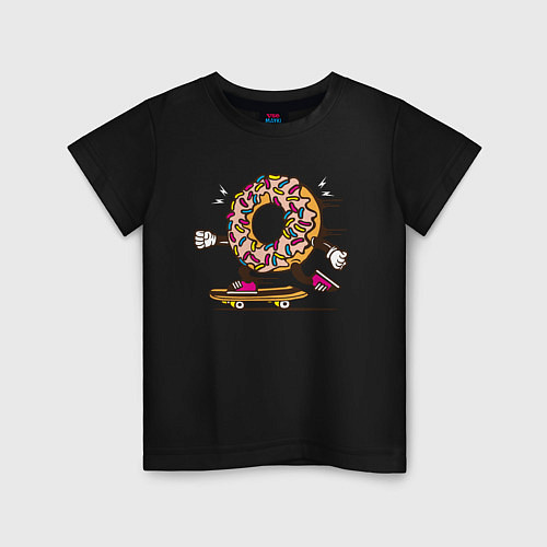 Детская футболка Пончик на скейте / Черный – фото 1