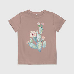 Футболка хлопковая детская Нежный акварельный кактус, цвет: пыльно-розовый