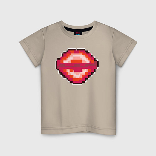 Детская футболка Пиксельные губы / Миндальный – фото 1