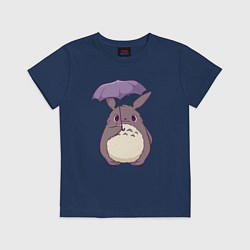 Футболка хлопковая детская Кавайный Тоторо с зонтиком, цвет: тёмно-синий