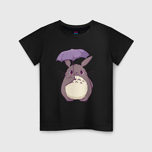 Детская футболка Кавайный Тоторо с зонтиком / Черный – фото 1