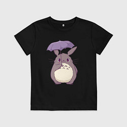 Футболка хлопковая детская Кавайный Тоторо с зонтиком, цвет: черный