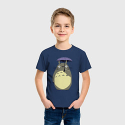 Футболка хлопковая детская Тоторо под зонтом, цвет: тёмно-синий — фото 2