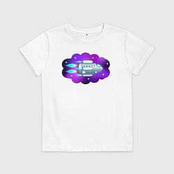 Футболка хлопковая детская Космический корабль, цвет: белый