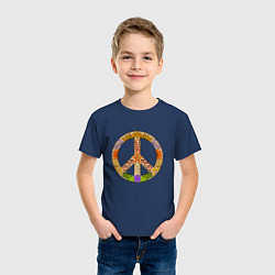 Футболка хлопковая детская Peace and flowers, цвет: тёмно-синий — фото 2