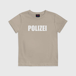 Футболка хлопковая детская POLIZEI Полиция Надпись Белая, цвет: миндальный