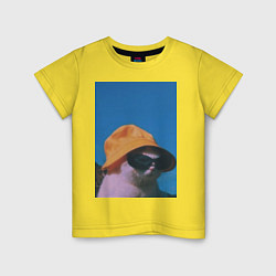 Футболка хлопковая детская Котик в шляпе и очках, цвет: желтый