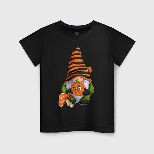 Детская футболка Гном с тыквой / Черный – фото 1