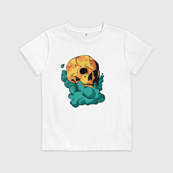 Футболка хлопковая детская Череп в дыму, цвет: белый