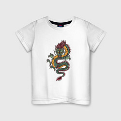Футболка хлопковая детская Зелёный китайский дракон, цвет: белый