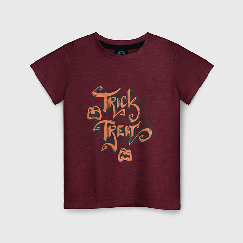 Детская футболка Тыквенный текст / Меланж-бордовый – фото 1