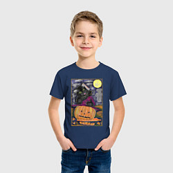 Футболка хлопковая детская Как вырезаются тыквы, цвет: тёмно-синий — фото 2