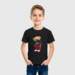 Футболка хлопковая детская Крутой медвежонок в спортивках, цвет: черный — фото 2