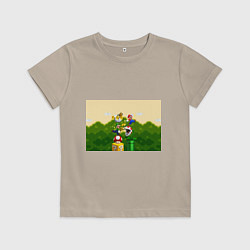 Футболка хлопковая детская Mario Coins, цвет: миндальный