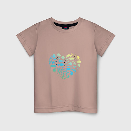 Детская футболка Сердце из рыбок / Пыльно-розовый – фото 1