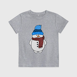 Футболка хлопковая детская Снеговик в шапочке, цвет: меланж