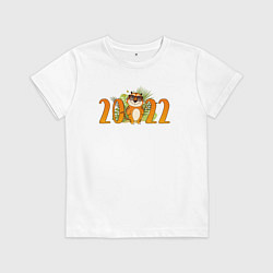 Футболка хлопковая детская Тигр 2022 Новый год, цвет: белый