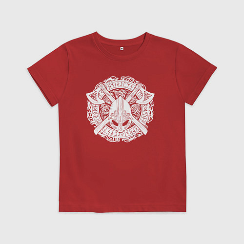 Детская футболка Руны, топоры и шлем / Красный – фото 1