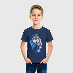 Футболка хлопковая детская Волк акварель, цвет: тёмно-синий — фото 2
