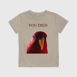 Футболка хлопковая детская Красный попугай, цвет: миндальный