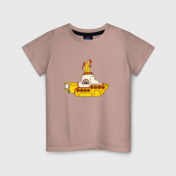 Футболка хлопковая детская The Beatles Yellow Submarine в дудл стиле, цвет: пыльно-розовый