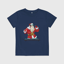 Футболка хлопковая детская Санта музыкант, цвет: тёмно-синий