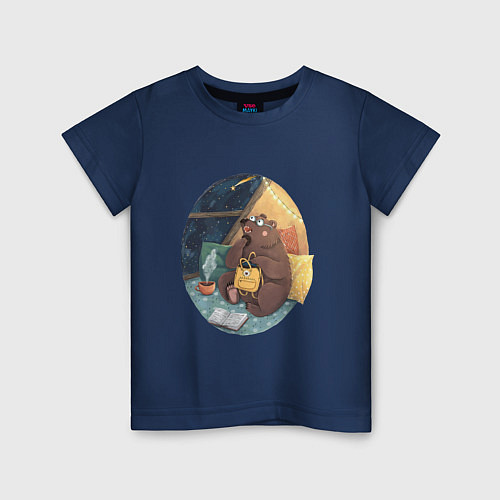 Детская футболка Мечтающий медведь / Тёмно-синий – фото 1