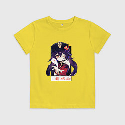 Футболка хлопковая детская Ху Тао воздушный поцелуй Геншин импакт, цвет: желтый