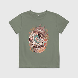 Футболка хлопковая детская Тоторо - матрёшка, цвет: авокадо