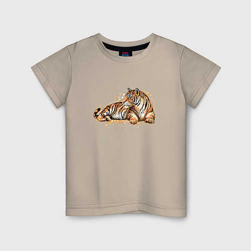 Детская футболка Тигр лежит / Миндальный – фото 1