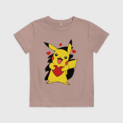 Футболка хлопковая детская ПИКАЧУ И СЕРДЕЧКО POKENON PIKACHU LOVE, цвет: пыльно-розовый