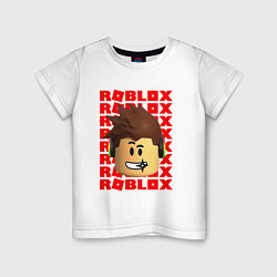 Футболка хлопковая детская ROBLOX RED LOGO LEGO FACE, цвет: белый