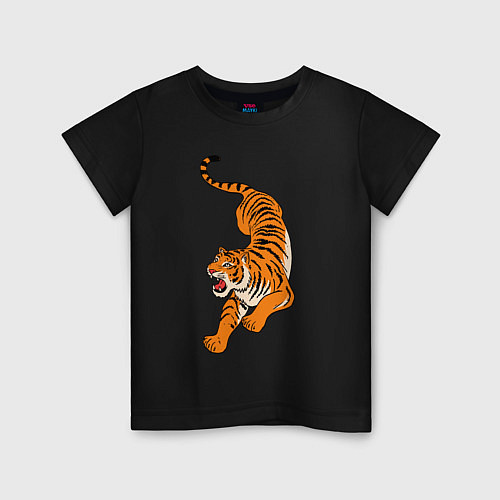Детская футболка Агрессивный коварный тигр / Черный – фото 1