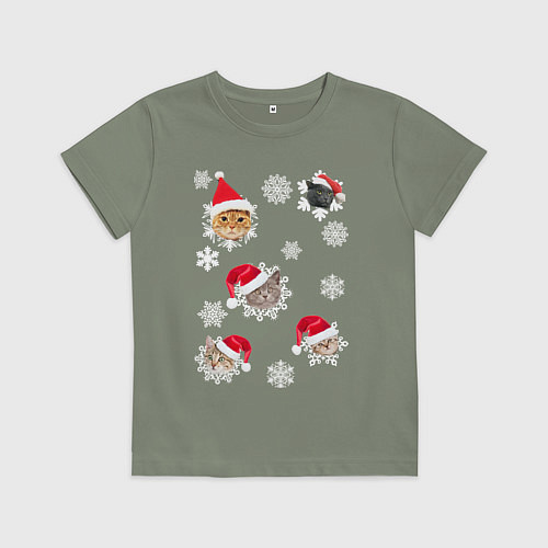 Детская футболка Новогодние Коты в Шапках / Авокадо – фото 1