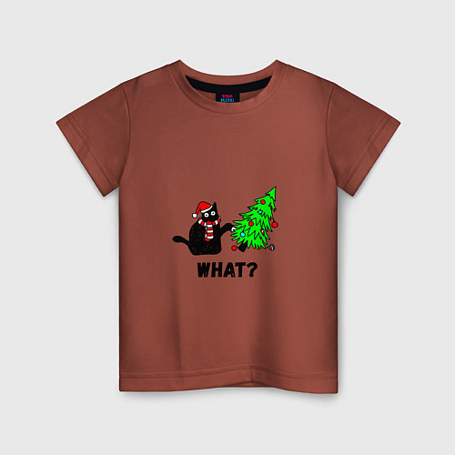 Детская футболка Кот роняет елку / Кирпичный – фото 1