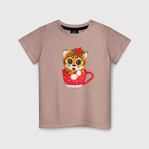 Детская футболка НОВЫЙ ГОД ТИГРЕНОК В БАКАЛЕ / Пыльно-розовый – фото 1