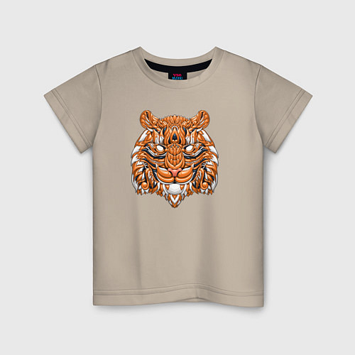 Детская футболка Голова тигра в геометрии / Миндальный – фото 1