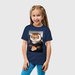 Футболка хлопковая детская Тигр - Мона Лиза, цвет: тёмно-синий — фото 2